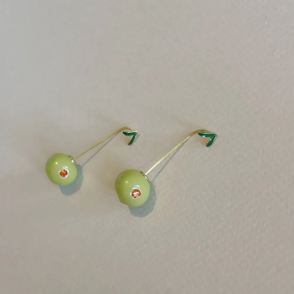 Olive Green Drop Earrings with Gold Accents S858